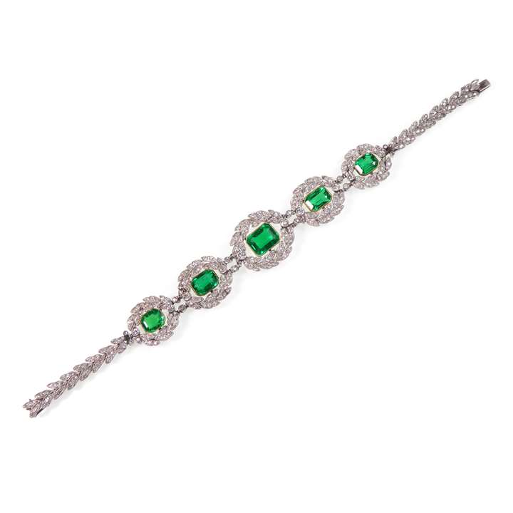 Belle epoque emerald and diamond garland cluster bracelet